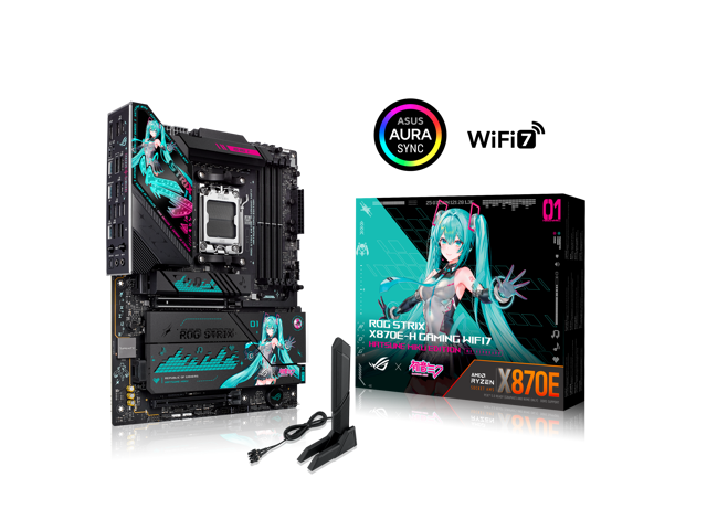 ASUS ROG STRIX X870E-H GAMING WIFI7 HATSUNE MIKU EDITION AMD X870E ATX motherboard, 16+2+1 power stages, Dynamic OC Switcher, Core Flex, DDR5, WiFi 7, 4x M.2, PCIe 5.0, dual USB4, USB 10Gbps Type-C