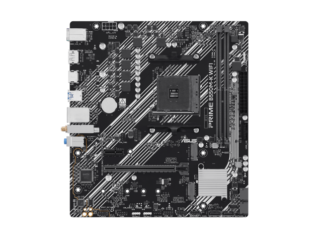 ASUS PRIME B550M-K WIFI AM4 mATX motherboard, DDR4, PCIe 4.0, 2xM.2, WiFi 6, 1Gb Ethernet, DisplayPort, HDMI, rear and front USB 5Gbps Type-A, SATA 6 Gbps, Aura Sync