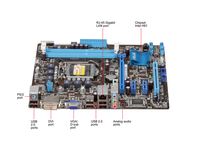 thumbnail image 2 of ASUS P8H61-M LE CSM R3.0 LGA1155 MicroATX Motherboard – DDR3, 6-USB, PCIe, LAN, New 2 of 4