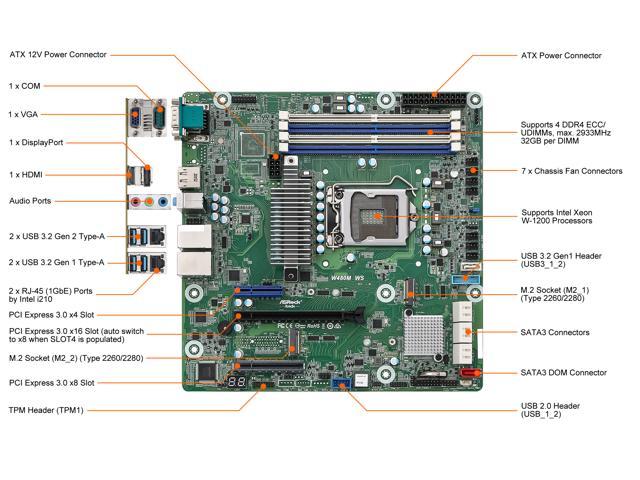 AsRock Rack W480M WS mATX Workstation Motherboard Intel LGA 1200 Xeon W ...