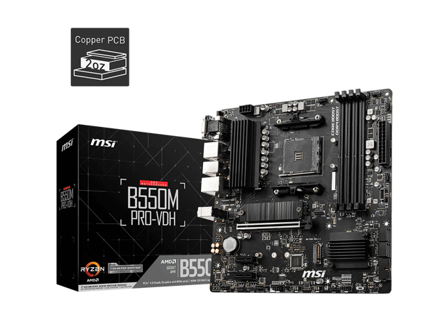 MSI B550M PRO-VDH Micro-ATX Motherboard - AMD AM4, Ryzen 5000/4000/3000 Ready, PCIe 4.0, Dual M.2, USB 3.2 Gen 1, 2.5G LAN, Realtek Audio