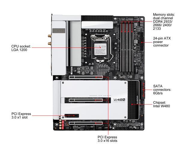 GIGABYTE W480 VISION D LGA 1200 Intel W480 SATA 6Gb/s ATX Intel Motherboard