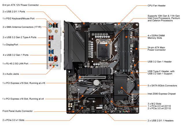 GIGABYTE Z590 UD AC LGA 1200 Intel Z590 ATX Motherboard with Triple M.2,  PCIe 4.0, USB 3.2 Gen 2, Intel Wireless-AC, 2.5GbE LAN