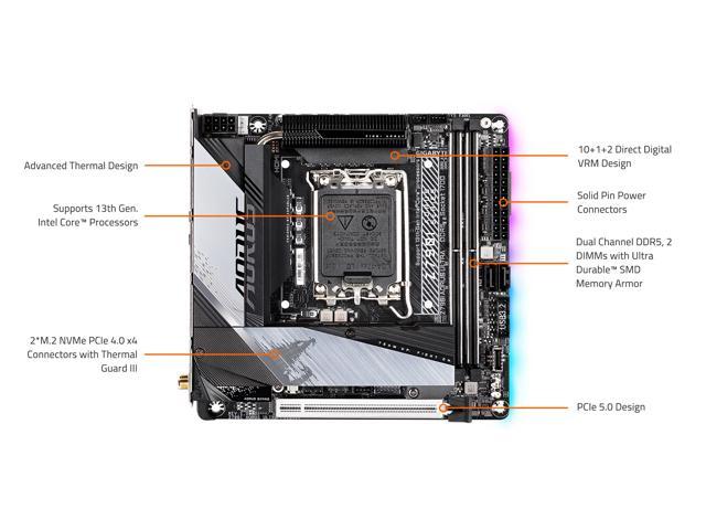 GIGABYTE Z790I AORUS ULTRA LGA 1700 Intel Z790 Mini-ITX Motherboard with  DDR5, Dual M.2, PCIe 5.0, USB 3.2 Gen2X2 Type-C, Intel Killer Wi-Fi 6E,  Intel 2.5GbE LAN, Q-Flash Plus 