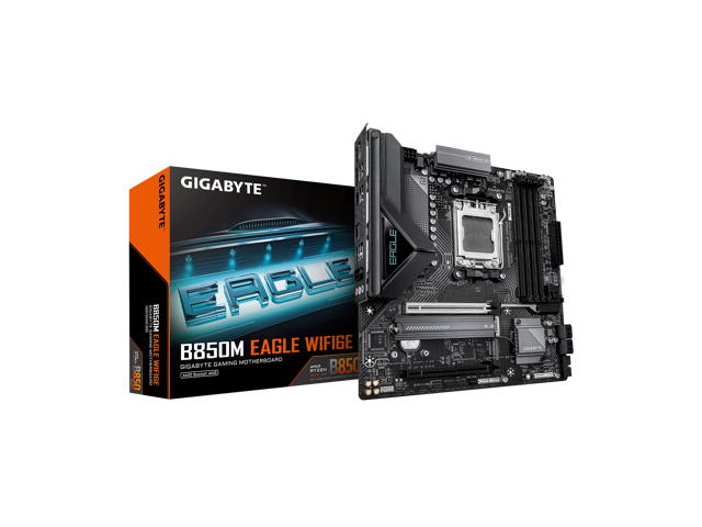 GIGABYTE B850M EAGLE WIFI6E AMD AM5 Motherboard, M-ATX, DDR5, 2x M.2, PCIe 5.0, USB-C, USB 3.2 Gen 2, WIFI6E, 2.5GbE LAN, EZ-Latch, Wi-Fi EZ-Plug