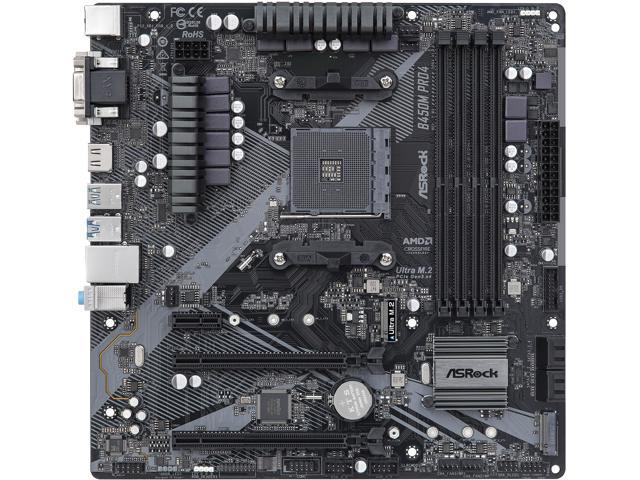 ASRock B450M PRO4 R2.0 AM4 AMD Promontory B450 SATA 6Gb/s Micro ATX AMD  Motherboard