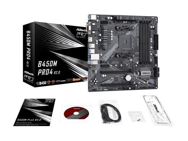 ASRock B450M PRO4 R2.0 AM4 AMD Promontory B450 SATA 6Gb/s Micro ATX AMD  Motherboard