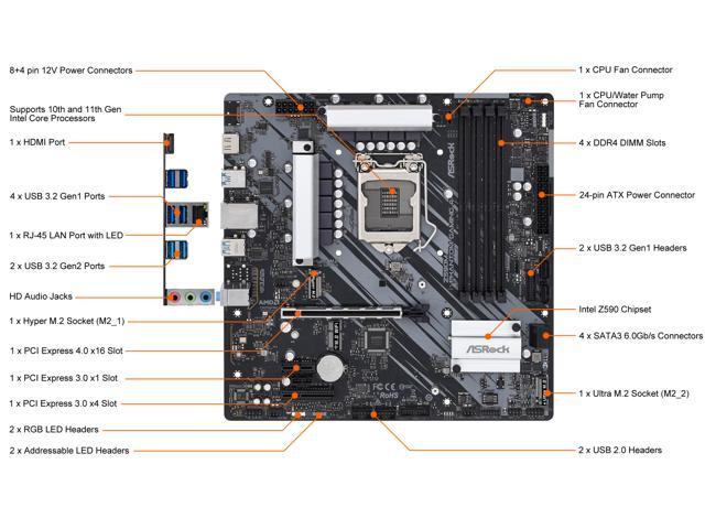ASRock Z590M Phantom Gaming 4 LGA 1200 Intel Z590 SATA 6Gb/s Micro ATX  Intel Motherboard
