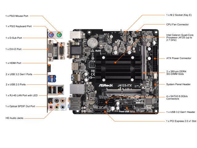 ASRock J4125-ITX Intel Celeron Quad-Core Processor J4125 (up to 2.7 GHz)  Mini ITX Motherboard / CPU / VGA Combo