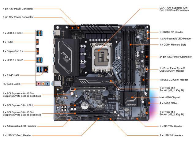 ASRock H670M PRO RS LGA 1700 Intel H670 SATA 6Gb/s DDR4 Micro ATX