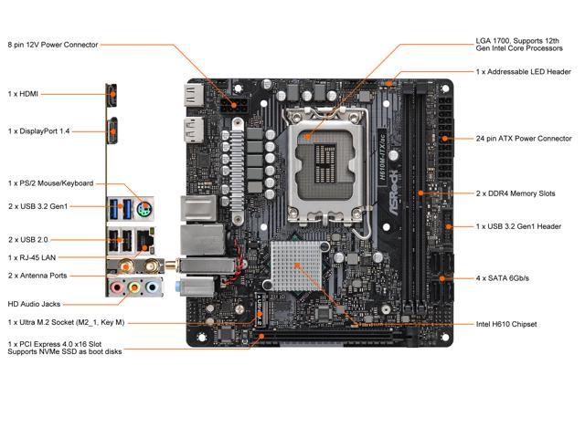 PC/タブレット PCパーツ ASRock H610M-ITX/AC LGA 1700 Intel H610 SATA 6Gb/s DDR4 Mini ITX Motherboard