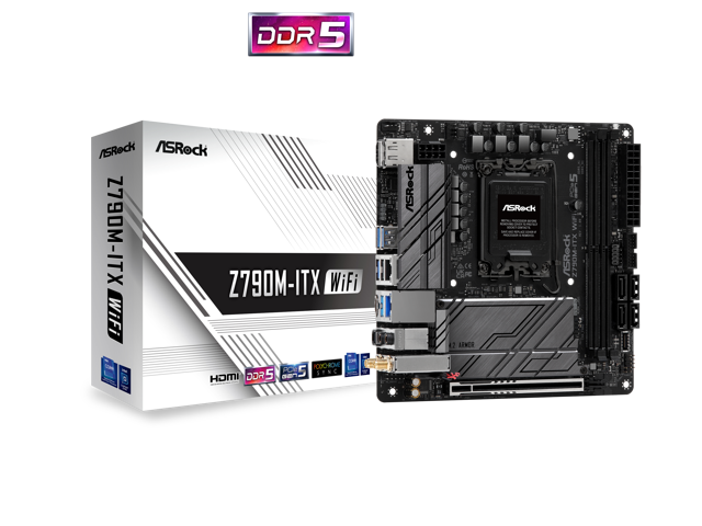 ASRock Z790M-ITX WIFI Intel LGA1700 Mini-ITX  Mainboard , 2 slots DDR5, PCIE 5.0 x16, HDMI 2.1port  Dual Lan 2.5Gb,1Gb,  Dual M.2 slots 7.1 Nahimic Audio , USB3.2 Gen2X2 Type_C ,  7+1+1 Power Phase