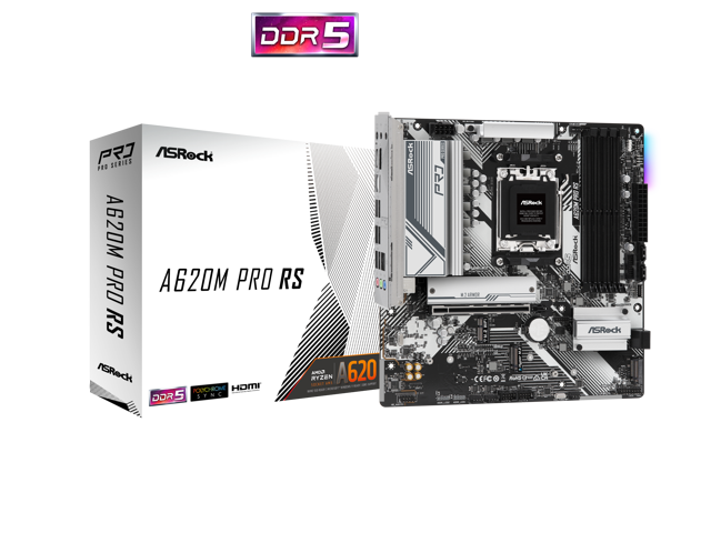 ASROCK Pro Series A620M PRO RS  DDR5 AM5 Ryzen CPU 7000  SATA3 6.0 Micro ATX 1 x PCIe 4.0 x16 Slot (PCIE1)  7.1 CH HD Audio