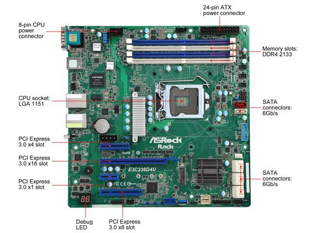 ASRock Rack E3C236D4U Micro ATX Server Motherboard LGA1151 Intel C236