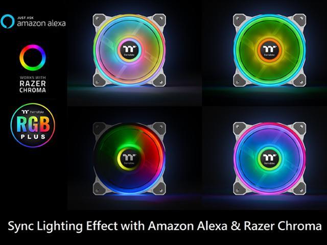 thermaltake riing quad 140mm 16 8 million rgb color alexa razer chroma software enabled 4 light rings 54 addressable led 9 blades hydraulic bearing white case radiator fan 3 pack cl f101 pl14sw b newegg com newegg com