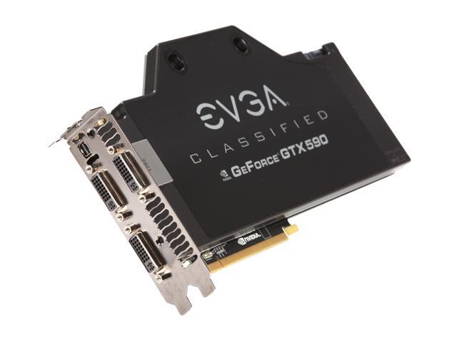 EVGA 03G-P3-1599-AR GeForce GTX 590 (Fermi) Classified Hydro Copper 3072MB 768-bit GDDR5 PCI Express 2.0 x16 HDCP Ready SLI Support Video Card