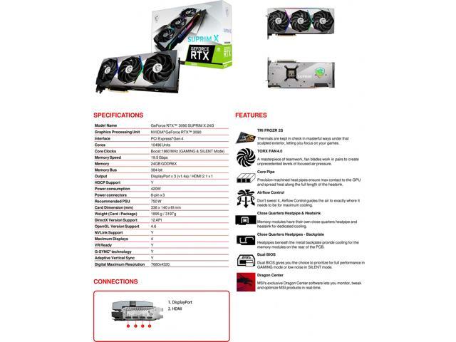 MSI Suprim GeForce RTX 3090 Video Card RTX 3090 SUPRIM X 24G 