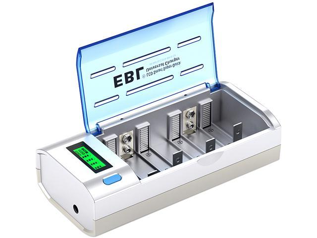 EBL Smart Battery Charger for C D AA AAA 9V Ni-MH Ni-CD Rechargeable  Batteries with Discharge Function & LCD Display 