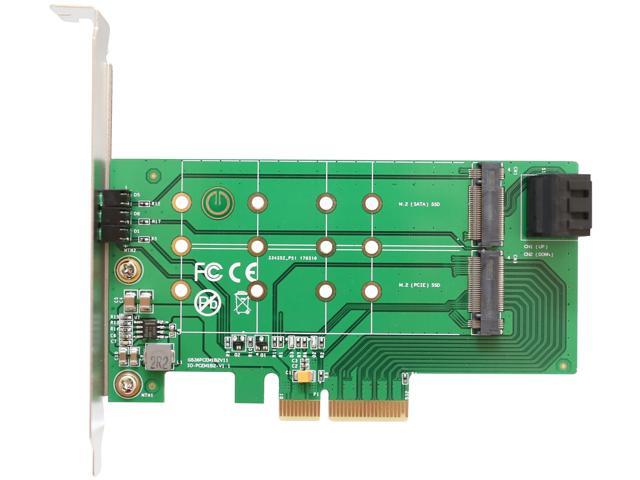 PCI-Express 3.0 x4, 3-Port M.2 NGFF Card, Support 1-Port PCIe (NVMe) and 2-Port SATA based M.2 SSDs, M.2 Card Size: 22*30, 22*42, 22*60, 22*80 with Key B (SATA) and Key B+M (NVMe), Low Profile Bracket