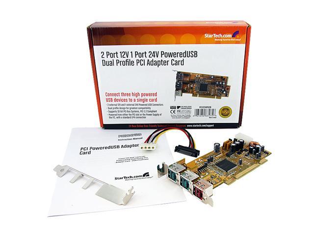 2 Port 12V 1 Port 24V Dual Profile PCI Powered USB Card