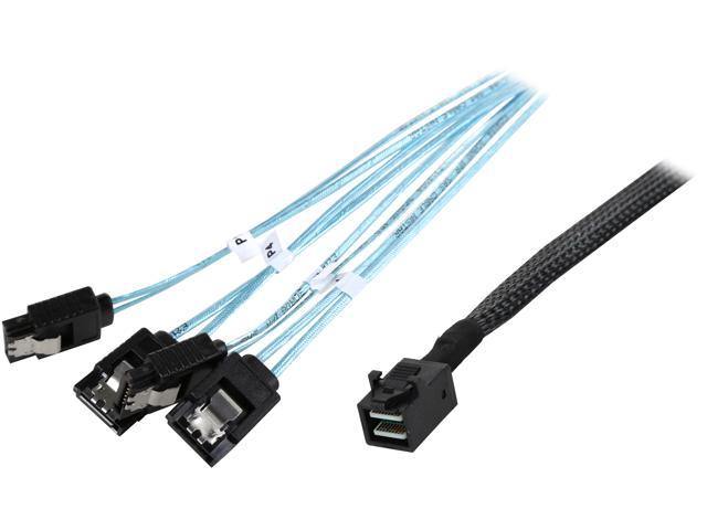 Athena Power GPU Server 12G Data Cable for RM-4U8G1043 0.5M Mini SAS SFF8643 to 4 x SATA Internal Reverse Breakout Cable (CABLE-MS86434SRB20)