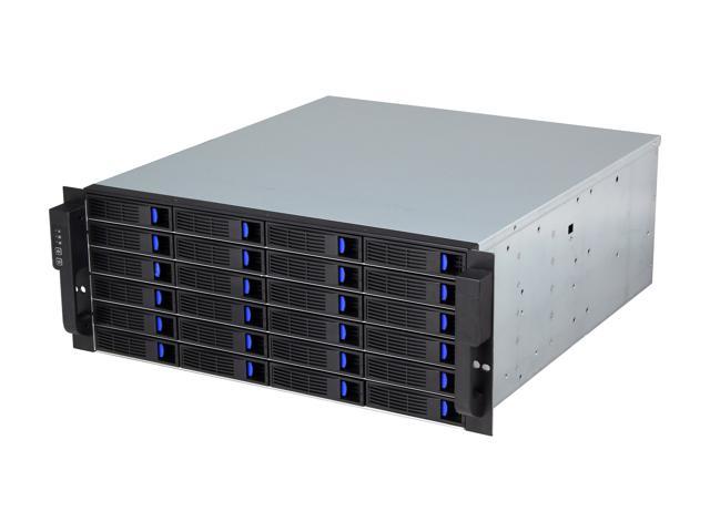NORCO DS-24E 24 3.5" Drive Bays One SFF-8088 "IN" connector for connection to the host, two SFF-8088 "OUT" connectors for expansion to an additional JBOD enclosure External 4U 24 Bay 6G SAS/SATA Expander Rackmount RAID / JBOD Enclosure