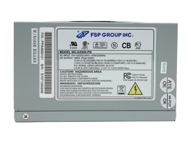 Open Box Fsp Group Ax500 Pn Max 450w Peak 500w Power Supply 7671