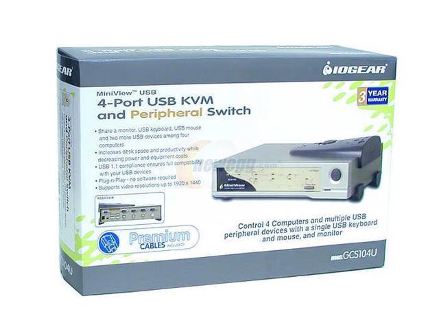 IOGEAR MiniView GCS104U USB KVM & Peripheral Sharing Switch Kit w ...