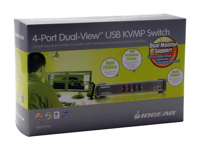 IOGEAR GCS1744 4-Port Dual View KVM Switch w/Audio and USB Peripheral ...