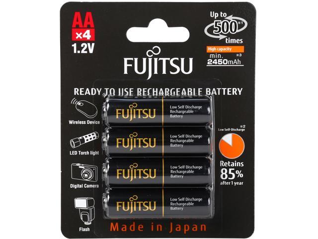Fujitsu AA 2550mAh 500 Cycles High Capacity Ni-MH Pre-Charged Rechargeable Batteries 4 Pack - Black (Made in Japan)