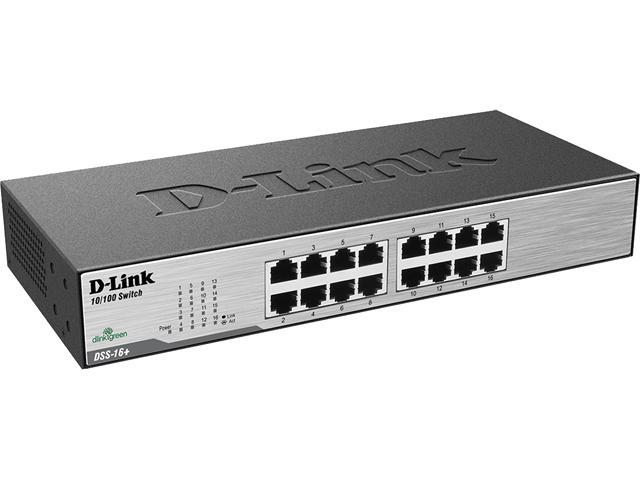 D-Link Ethernet Switch, 16 Port 10/100 Unmanaged Desktop, Fanless Rackmount Network Hub Internet (DSS-16+)