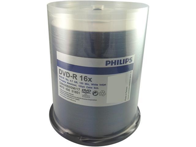 PHILIPS 4 7GB 16X DVD R Inkjet Printable 100 Packs Disc Model DM4I6B00M 
