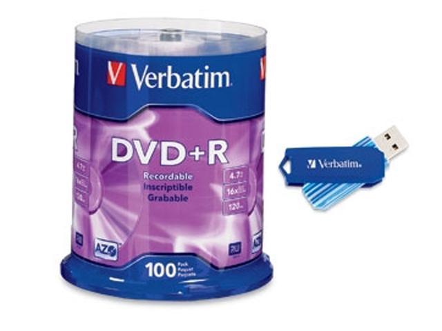 Verbatim 4.7GB 16X DVD+R 100 Packs Spindle Disc with 2GB USB drive Model 95098-USB