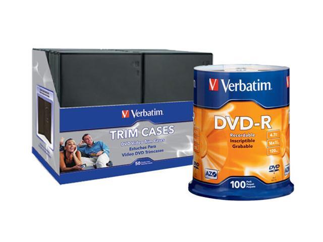 Verbatim 4.7GB 16X DVD-R 100 Packs Disc With CD/DVD Video Trim Case ...