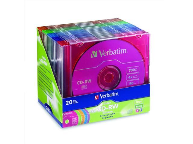 Verbatim 700MB 4X CD-RW 20 Packs Slim Jewel Case 5-Color Media Model 94300