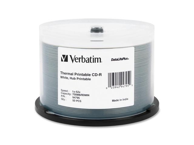 Verbatim 700MB 52X CD R Thermal Printable Hub Printable 50 Packs 50Pkg 