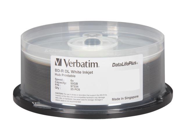 Verbatim 50GB 6X BD-R DL Inkjet Printable 25 Packs Spindle Disc Model 97334