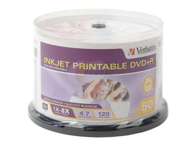 Verbatim 4.7GB 8X DVD+R Inkjet Printable 50 Packs Disc Model 94980 ...