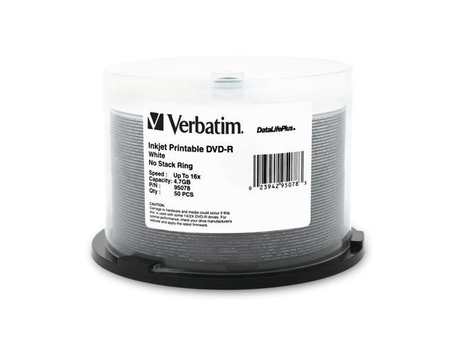 Verbatim 4.7GB 16X DVD-R White Inkjet Printable 50 Packs Spindle DataLifePlus Discs Model 95078