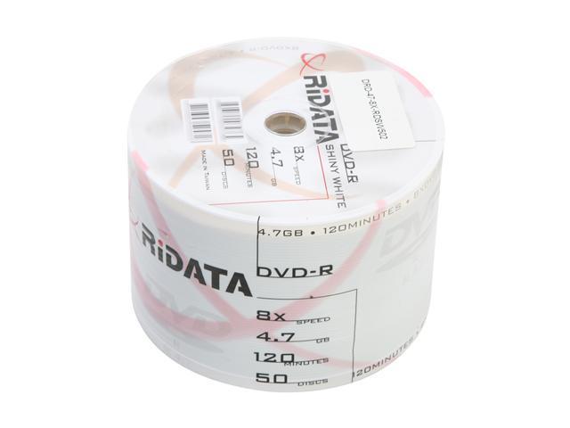 RiDATA 4.7GB 8X DVD-R Thermal Printable 50 Packs Spindle Shiny White Disc Model DRD-47-8X-RDSW502 - OEM