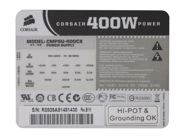 CORSAIR CMPSU-400CX 400 W ATX12V V2.2 80 PLUS Certified Core i7 Power Supply Power Supplies -