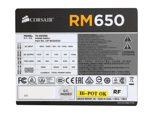 Refurbished Corsair Certified Cp Na Rm Series Rm650 650w Atx12v V2 31 And Eps 2 92 80 Plus Gold Certified Full Modular Active Pfc Power Supply Newegg Com