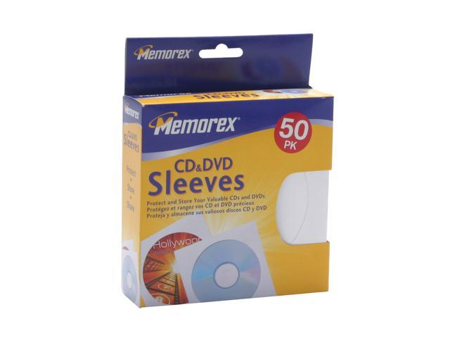 Memorex 01960 CD/DVD Sleeves White, 50 Pack