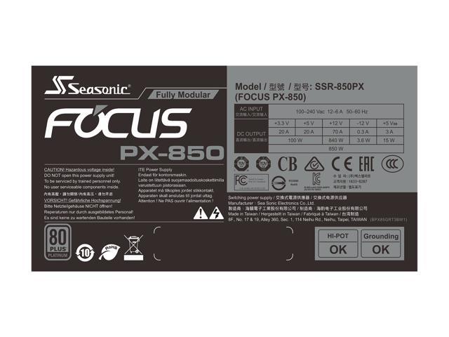 Seasonic FOCUS PX-850, 850W 80+ Platinum, Full-Modular, ATX Form 