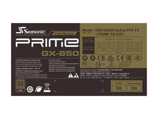 Seasonic PRIME GX-850, 850W 80+ Gold, Full Modular, Low Noise