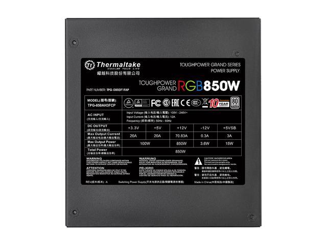 Thermaltake Toughpower Grand RGB 850W SLI/CrossFire Ready Continuous Power  RGB LED Smart Zero Fan ATX12V v2.4 / EPS v2.92 80 PLUS PLATINUM Certified  