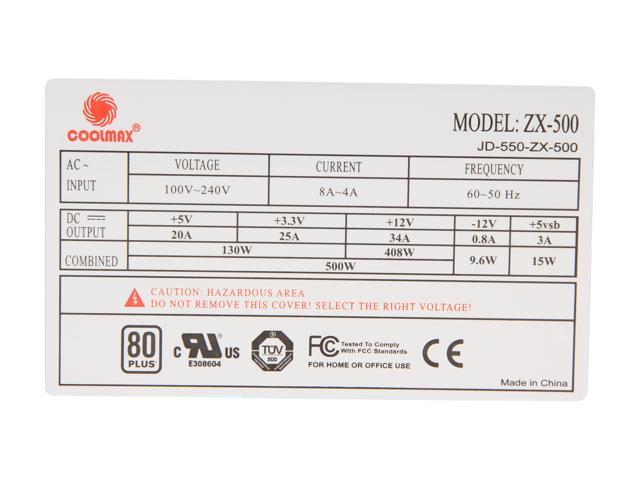 COOLMAX ZX Series ZX-500 500W Power Supply - Newegg.com