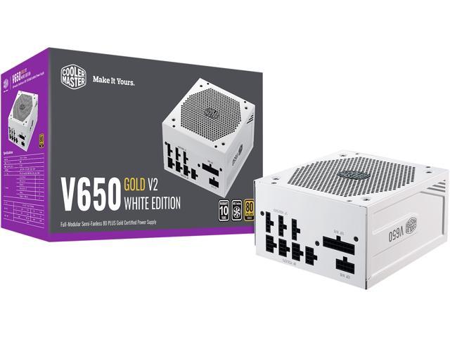Cooler Master V650 Gold V2 White Edition Full Modular, 650W, 80+ Gold Efficiency, Semi-fanless Operation, 16AWG PCIe High-efficiency Cables, 10 Year Warranty