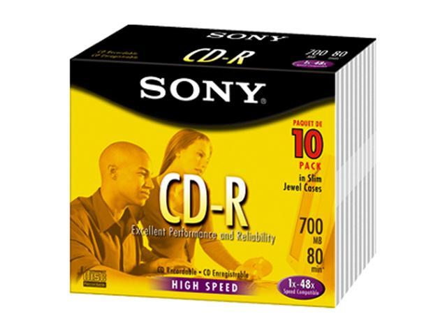SONY 700MB 48X CD-R 10 Packs Form Factor  : 120mm Standard  Strict quality control and superior manufacturing processes, enable Sony CD-R to deliver the mechanical precision needed to meet today's high-speed recording requirements. Sony CD-