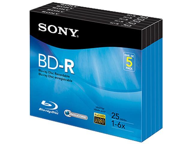 Sony BNR25R3H Blu-ray Recordable Media - BD-R - 6x - 25 GB - 5 Pack Jewel Case